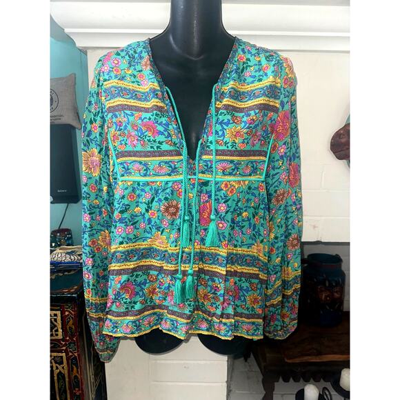 NWT SPELL DESIGNS FOLKTOWN TURQUOISE BLOUSE XS - Picture 1 of 9